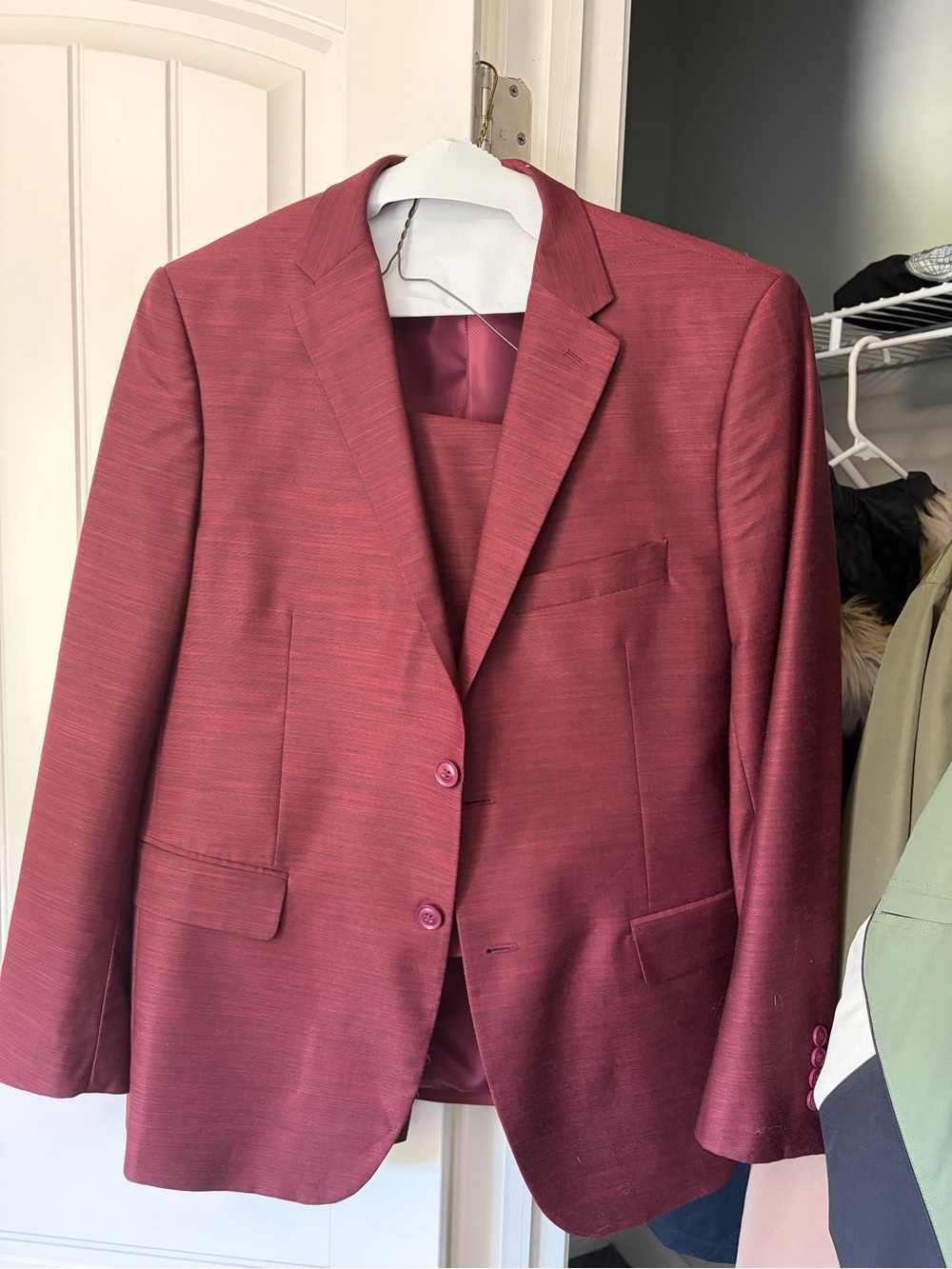 Men's Burgundy Two-Button Suit Blazer and Pants
